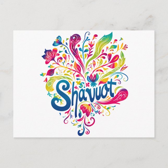 Cartão Postal Shavuot - Celebração Colorida de Shavuot (Frente)