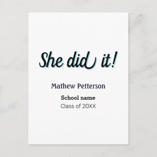 Cartão Postal She did it simple black classy modern graduation