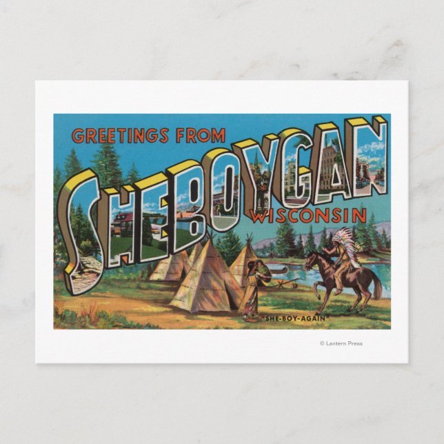 Cartão Postal Sheboygan, Wisconsin (índios # 2) (Frente)
