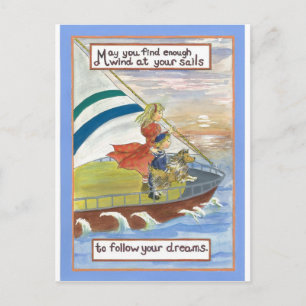 Cartão Postal Sheltie Art Wind nas velas