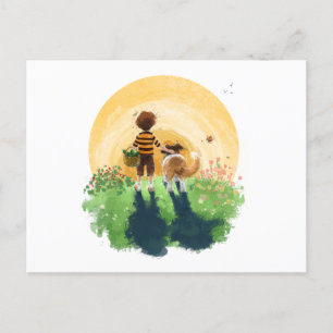 Cartão Postal Sheltie Dog e Boy caminham até o Sunset