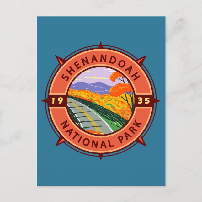 Cartão Postal Shenandoah National Park Retro Compass Emblem (Frente)