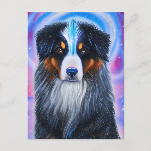 Cartão Postal Shepherd Australiano Tricolorido Cósmico (Frente)