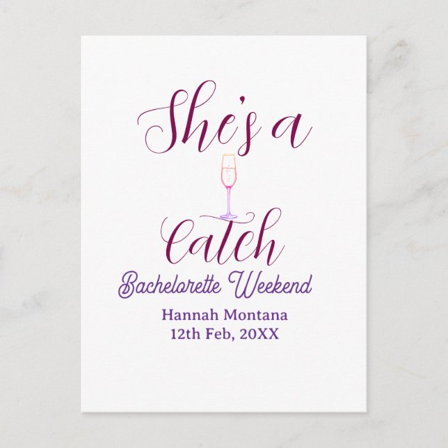 Cartão Postal She's a catch champagne bottle bachelorette weeken (Frente)