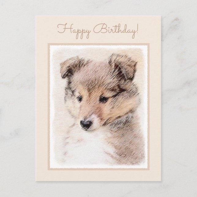 Cartão Postal Shetland Sheepdog Puppy Pintura Original (Frente)