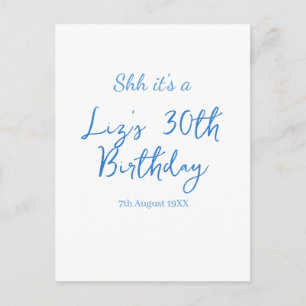Cartão Postal shh é um aniversário de 30 anos nome data azul sim