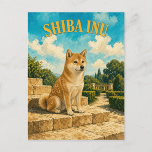Cartão Postal Shiba Inu, Arte de Cachorro em Aquarela Vintage