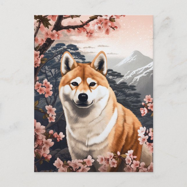 Cartão Postal Shiba Inu Cherry Blossoms Dog Art (Frente)