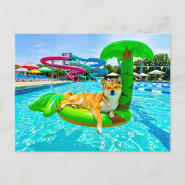 Cartão Postal Shiba Inu em bóia de palmeira