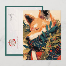 Cartão Postal Shiba Inu Legal no Inverno de Natal
