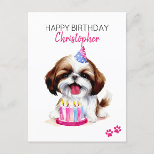 Cartão Postal Shih Tzu Dog Personalizado Feliz Aniversário
