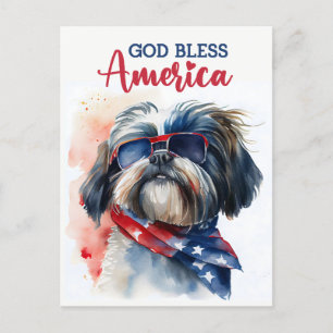 Cartão Postal Shih tzu patriota, Deus abençoe a América Cartão-p