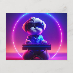 Cartão Postal Shih Tzu Tocando Piano