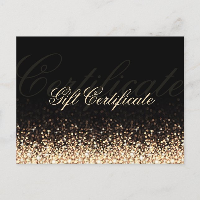 Cartão Postal Shimmering Dourado Certificado Glitter Black Gift (Frente)