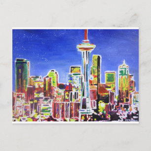 Cartão Postal Shimmerling Skyline Of Seattle Com Agulha Espacial
