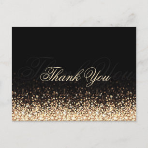 Cartão Postal Shimmermering Dourado Brilhante Preto Obrigado Car