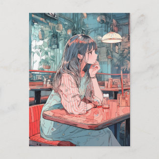 Cartão Postal 【SHOP限定イラスト】カフェで待ち合わせ|寿司娘GenerativeAI
