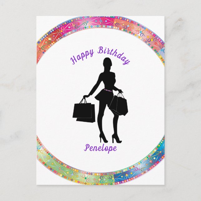 Cartão Postal Shopaholic Glam Birthday (Frente)