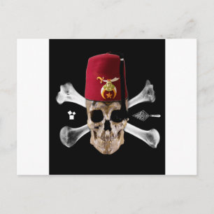 Cartão Postal Shriner Masonic Skull e Ossos com Fez