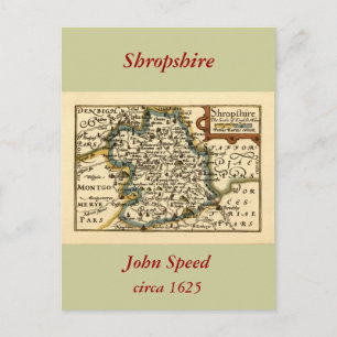 Cartão Postal Shropshire County Map, Inglaterra