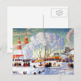 Cartão Postal "Shrovetide" de Boris Kustodiev,Cartão-postal de a