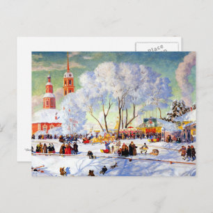 Cartão Postal "Shrovetide" de Boris Kustodiev,Cartão-postal de a