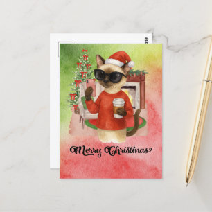 Cartão Postal Siamese Cat Enviando Mensagem Feliz Natal