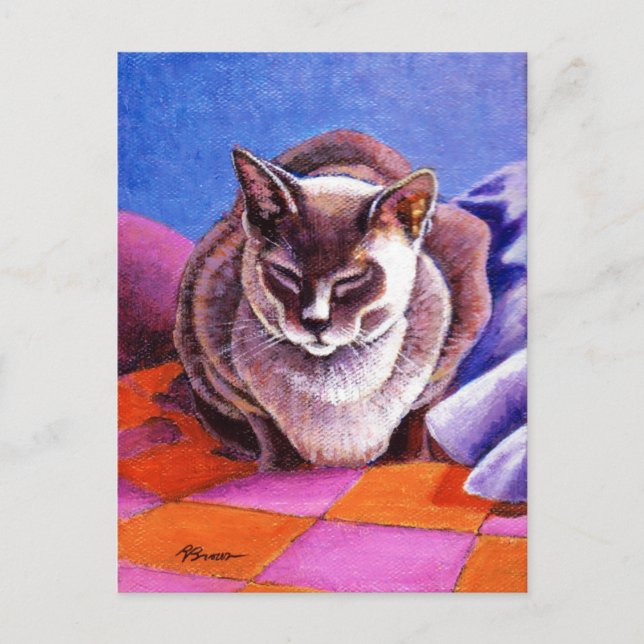 Cartão Postal Siamese Cat on a Patchwork Quilt (Frente)