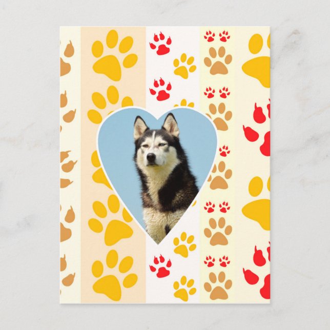 Cartão Postal Siberian Husky Dog Heart Paws Impressão (Frente)