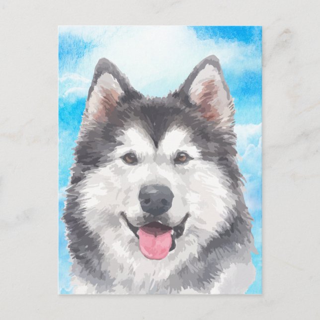 Cartão Postal Siberian Husky Dog Pet Watercolor (Frente)