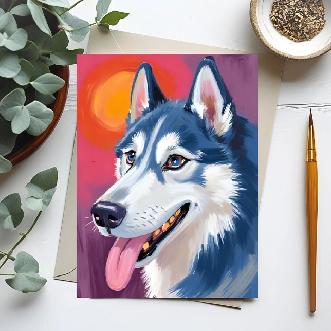 Cartão Postal Siberian Husky | Pintura em Retrato de Cachorro (Criador carregado)