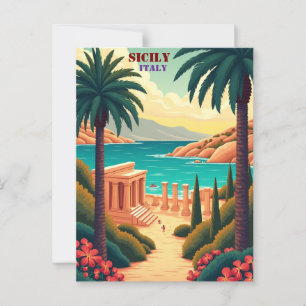Cartão Postal Sicília, Itália, Vista Costeira, Charme de Cultura