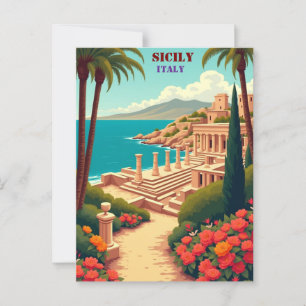Cartão Postal Sicília, Itália, Vista Costeira, Charme de Cultura