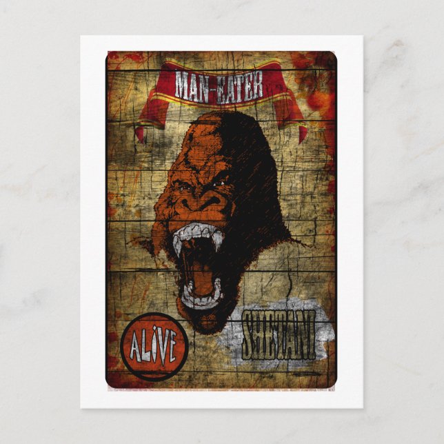Cartão Postal Sideshow Banner com Man Eating Gorilla (Frente)