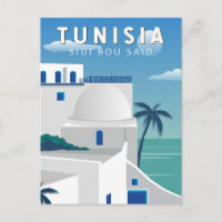 Sidi Bou Said Tunísia Arte de Viagem Retro Vintage