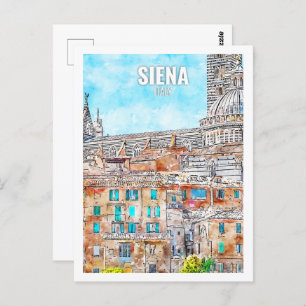 Cartão Postal Siena Itália Familiar Viagem Place Watercolor