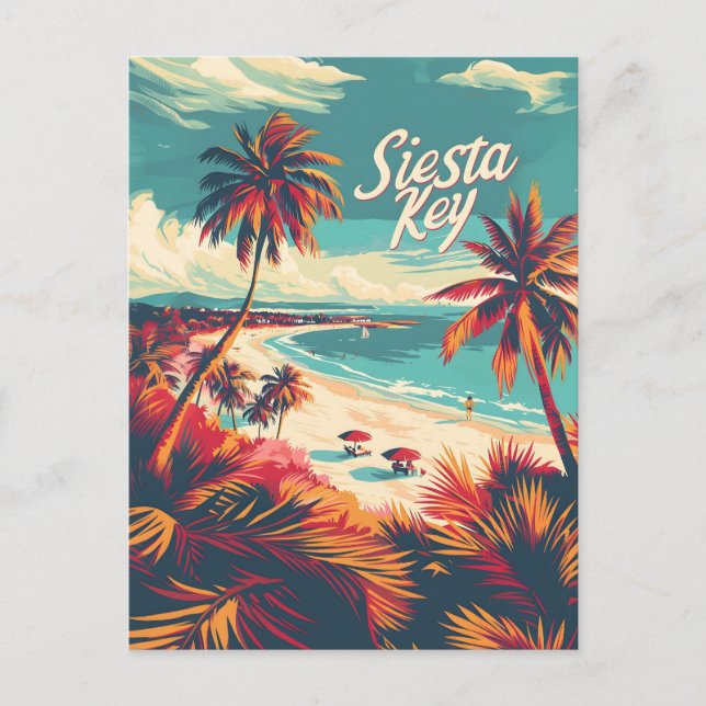 Cartão Postal Siesta Key Beach Vintage (Frente)