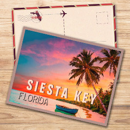 Cartão Postal Siesta Key Florida Tropical Palm Tree Beach 1950