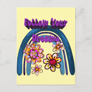 Cartão Postal Siga Seus Sonhos - Arco-Íris E Flores