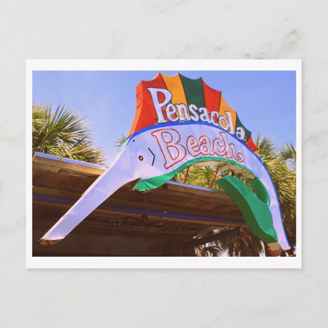 Cartão Postal Sigla Histórica de Pensacola Beach Neon (Frente)