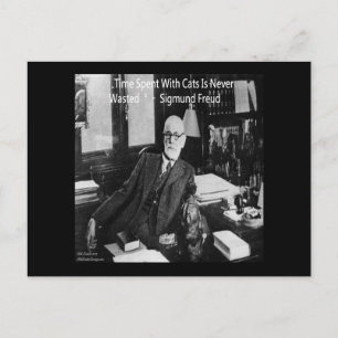 Cartão Postal Sigmund Freud em Seu Escritório & Citação de Gato