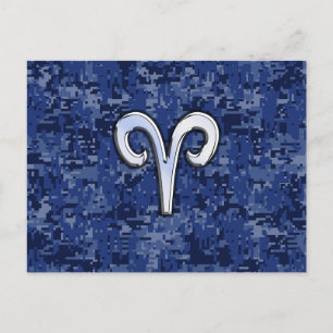 Cartão Postal Signo de Áries em Decoração de Camuflagem Digital 
