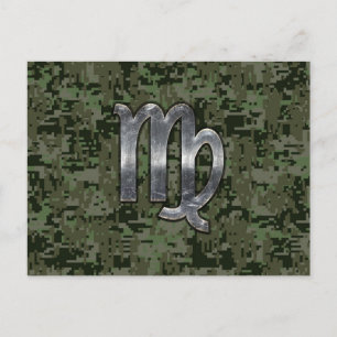 Cartão Postal Signo de Virgem em Camuflagem Digital Verde Oliva