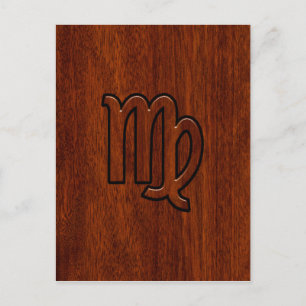 Cartão Postal Signo de Virgem em estilo de madeira Mogno