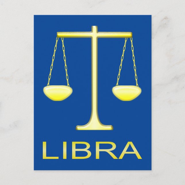 Cartão Postal Signo do zodíaco Libra Escalas de Ouro (Frente)