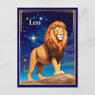 Cartão Postal Signo Zodiacal de Leão sob um Céu Estrelado