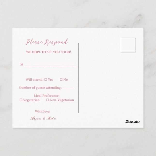 Cartão Postal Sikh Wedding RSVP | Anand Karaj Reply post Card (Verso)