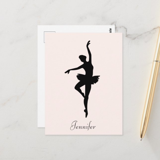 Cartão Postal Silhouette de dança rosa personalizado (Frente/Verso In Situ)