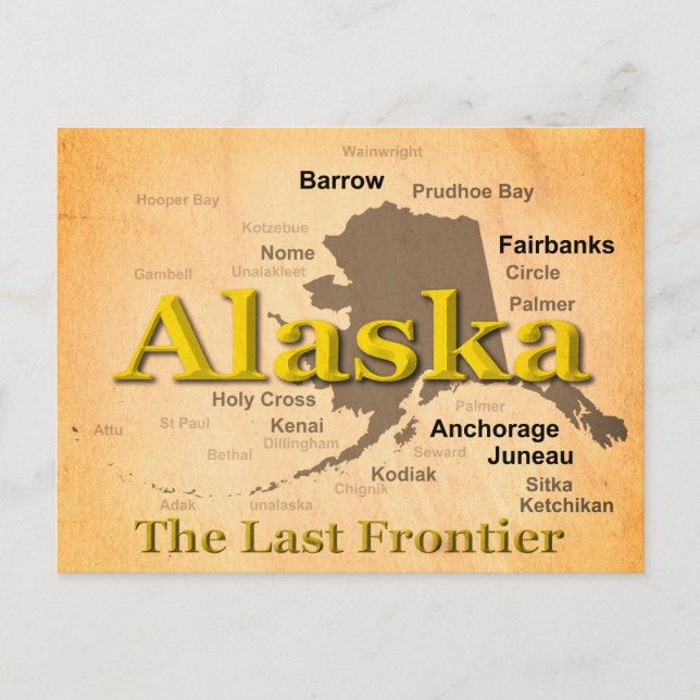 Cartão Postal Silhouette de Mapa do Alaska Envelhecido (Frente)