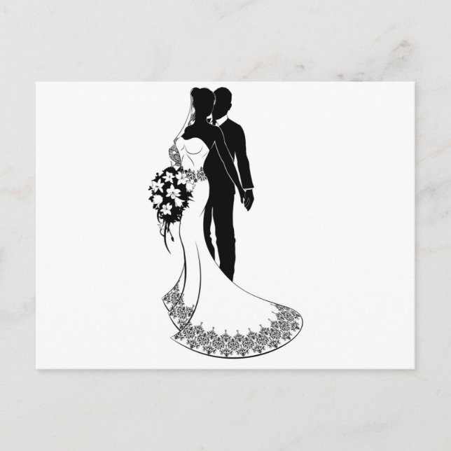 Cartão Postal Silhouette de Noiva e Casamento de Groom (Frente)